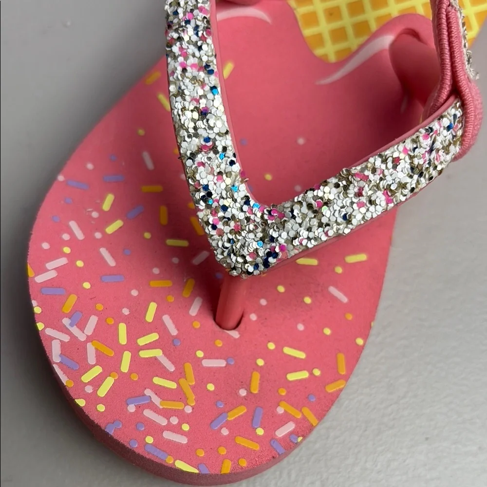 Reef Kids Sandals Flip Flops Pink Glitter Sprinkle Ice Cream Cones Thong Style